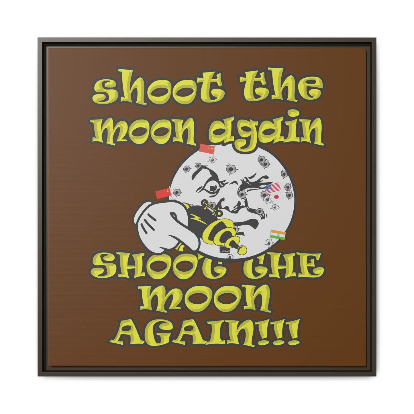 shoot the moon again - framed canvas art (brown)