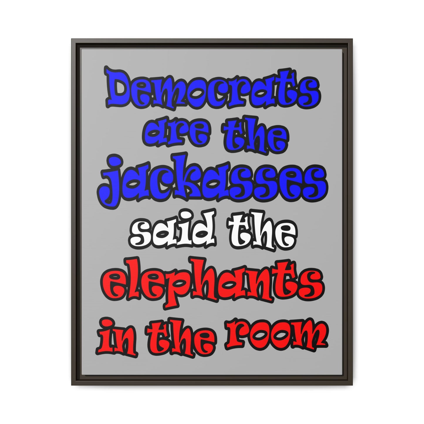 donkeys and elephants - framed canvas art (light grey)