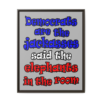 donkeys and elephants - framed canvas art (light grey)
