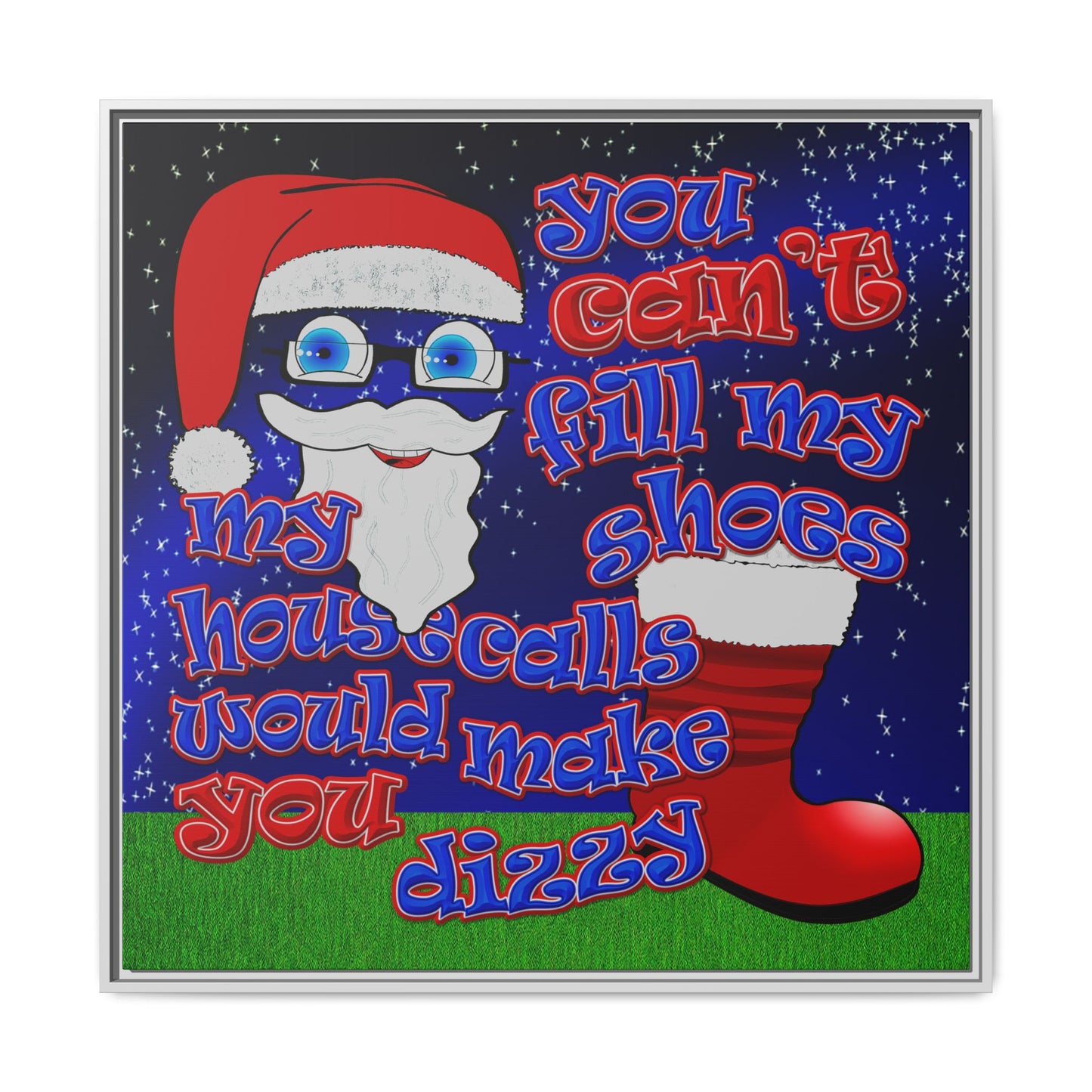 santa's shoes - framed canvas art ('snoops' background)