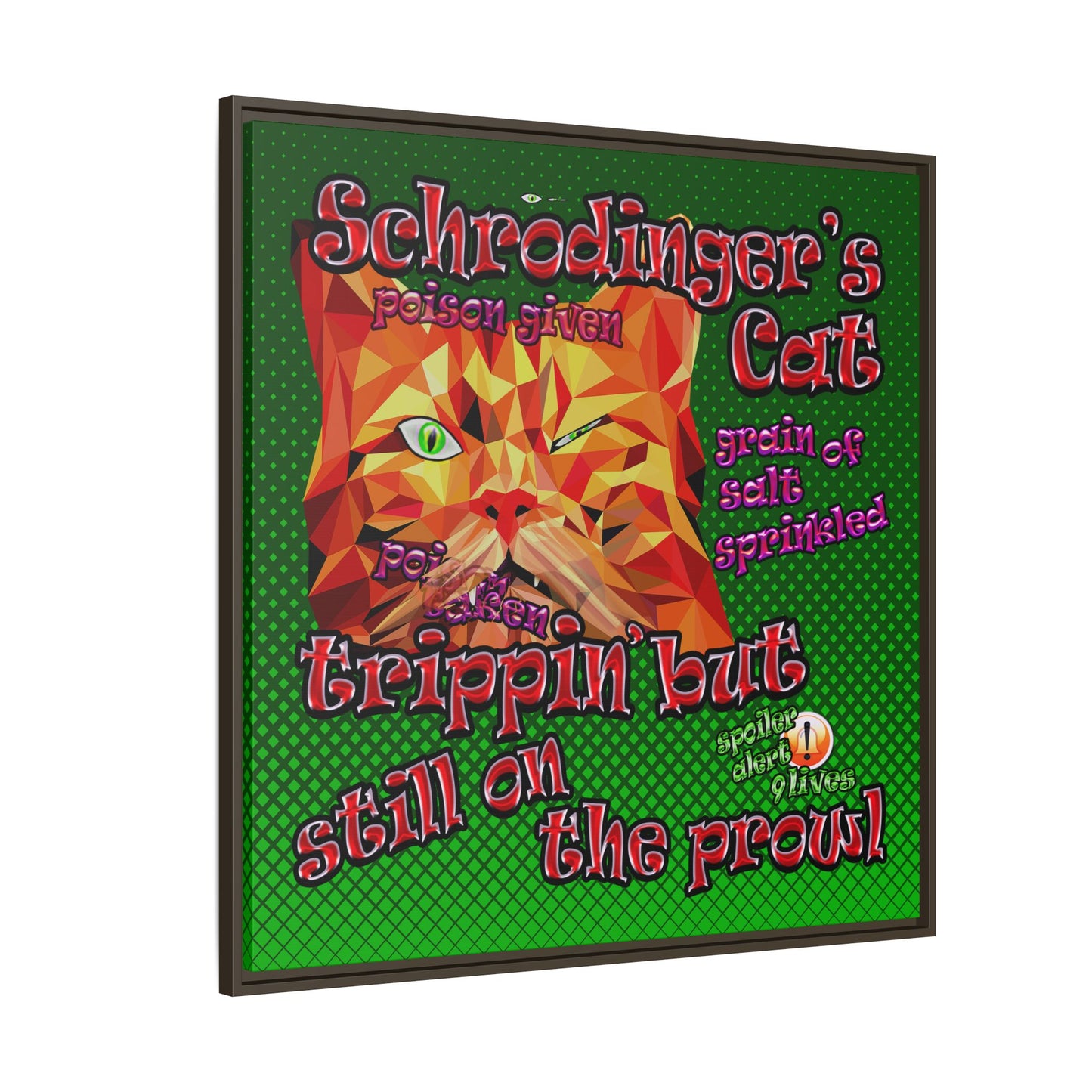 schrodinger's cat - framed canvas art (logo green)