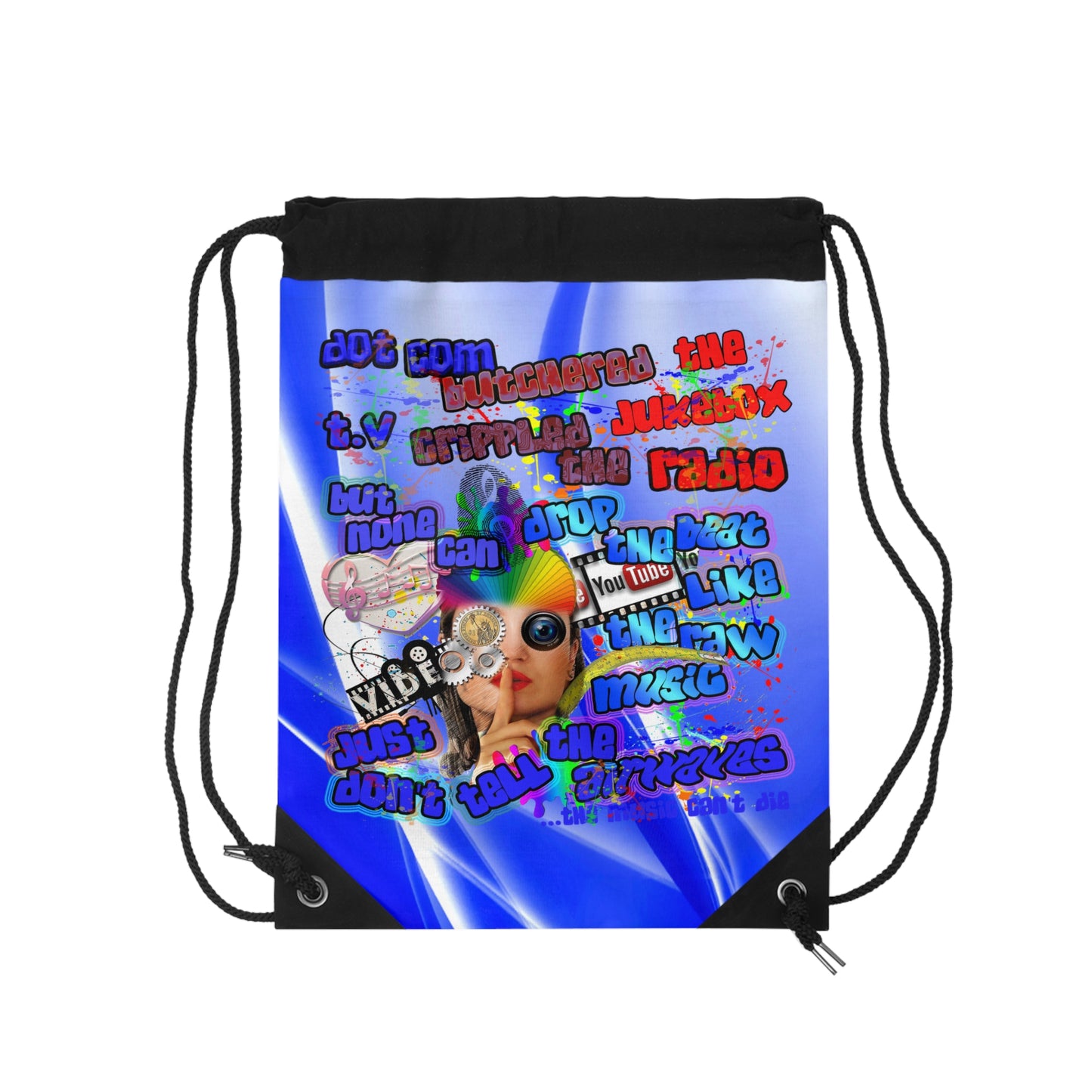 drop the beat - Drawstring Bag (blue-white wave)