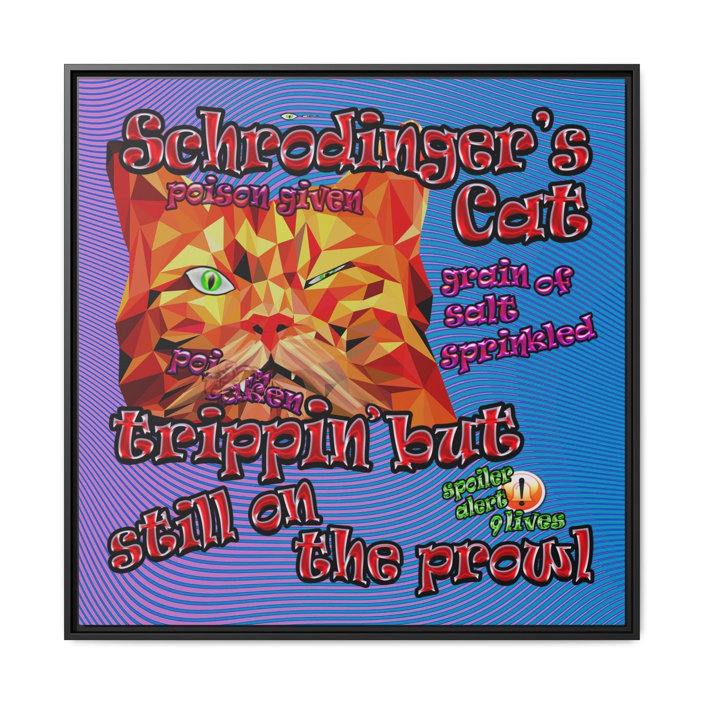 schrodinger's cat - framed canvas art (light blue-purple wave)