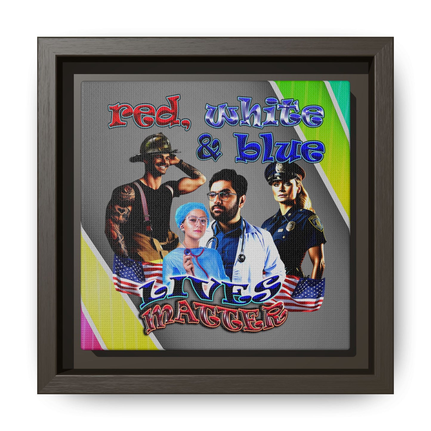 rw&b lives matter - framed canvas art (rainbow split)
