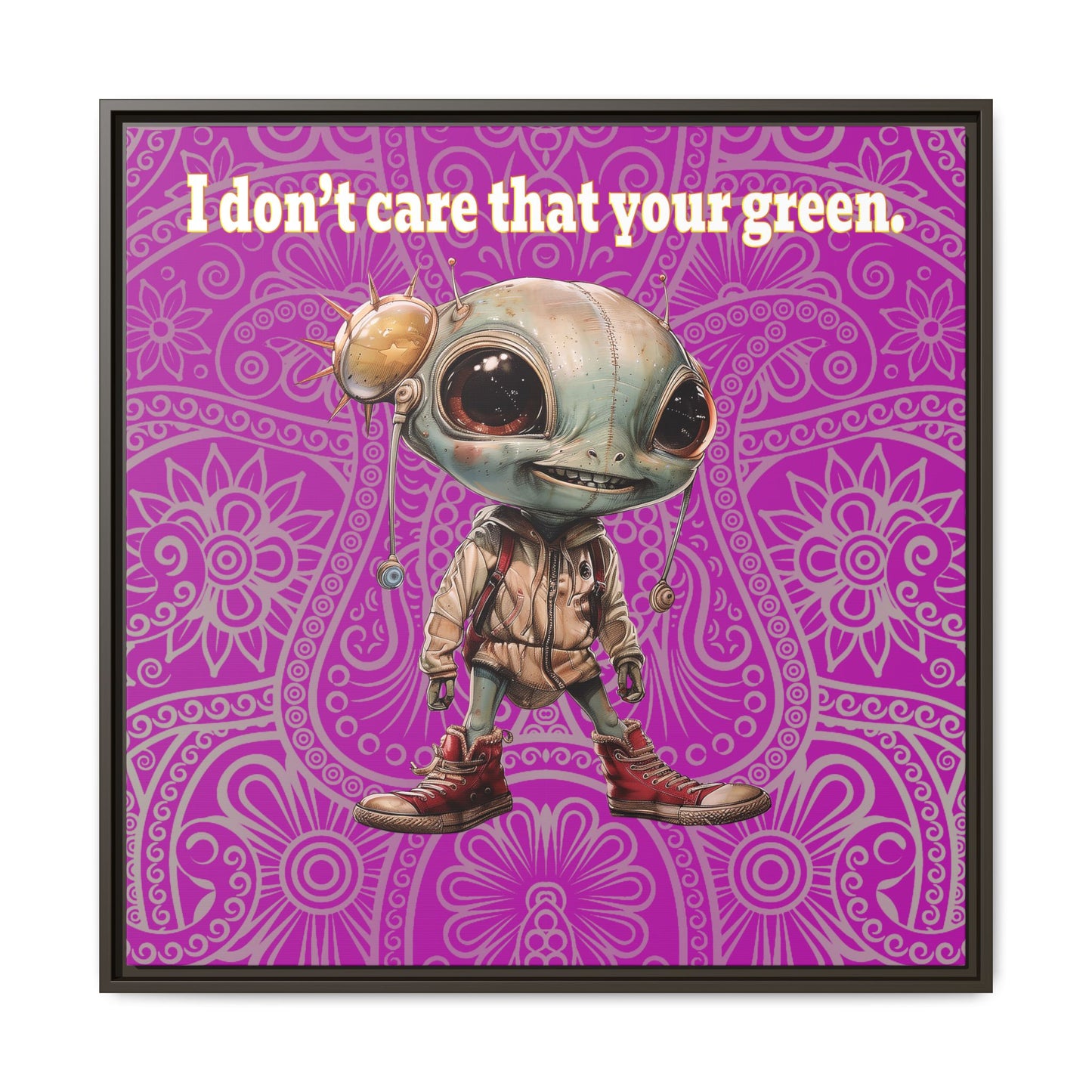I don't care that your green - framed canvas art (pink swirl)