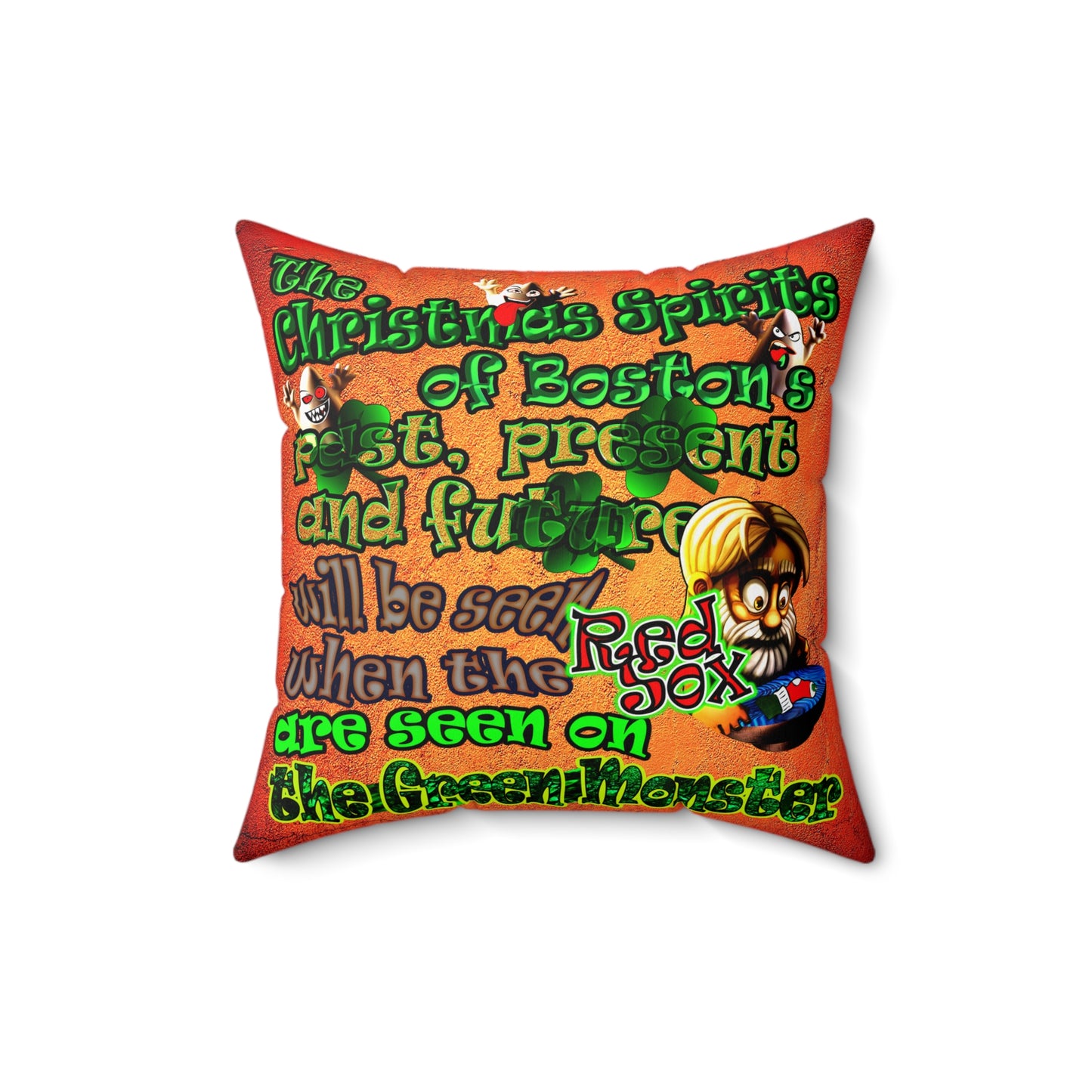 christmas spirits of boston - Spun Polyester Square Pillow - (burnt orange)
