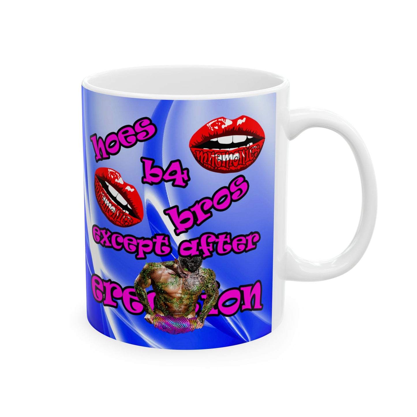 hoes b4 bros - White Mug (blue-white wave)