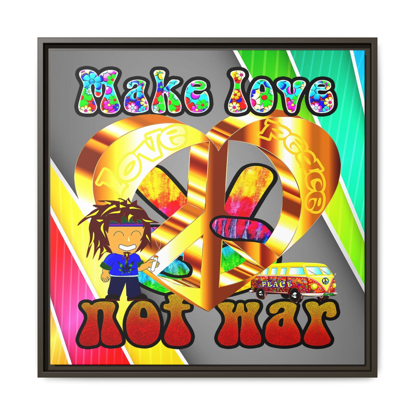 love peace - framed canvas art (rainbow split)