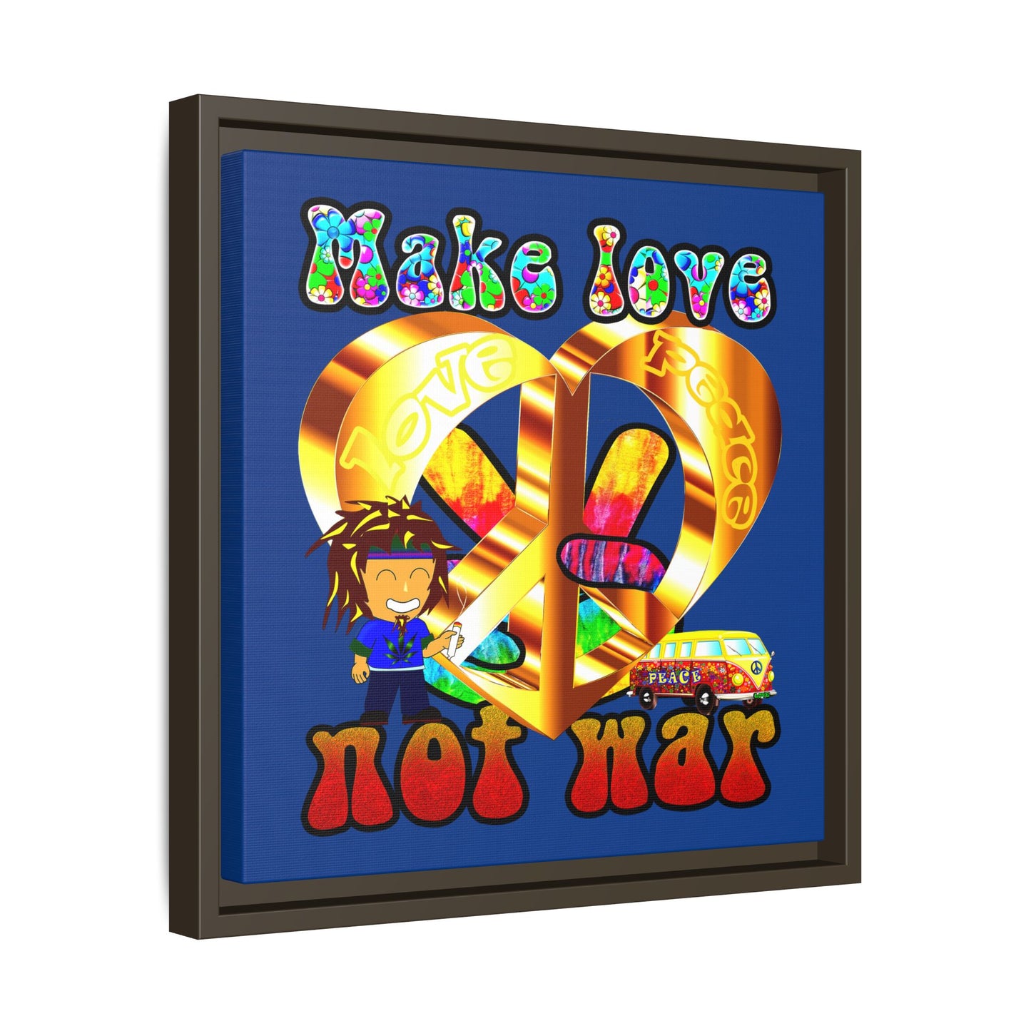 love peace - framed canvas art (dark blue)