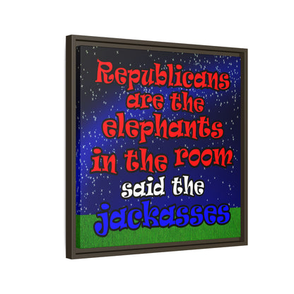 donkeys and elephants - framed canvas art ('snoops' background)