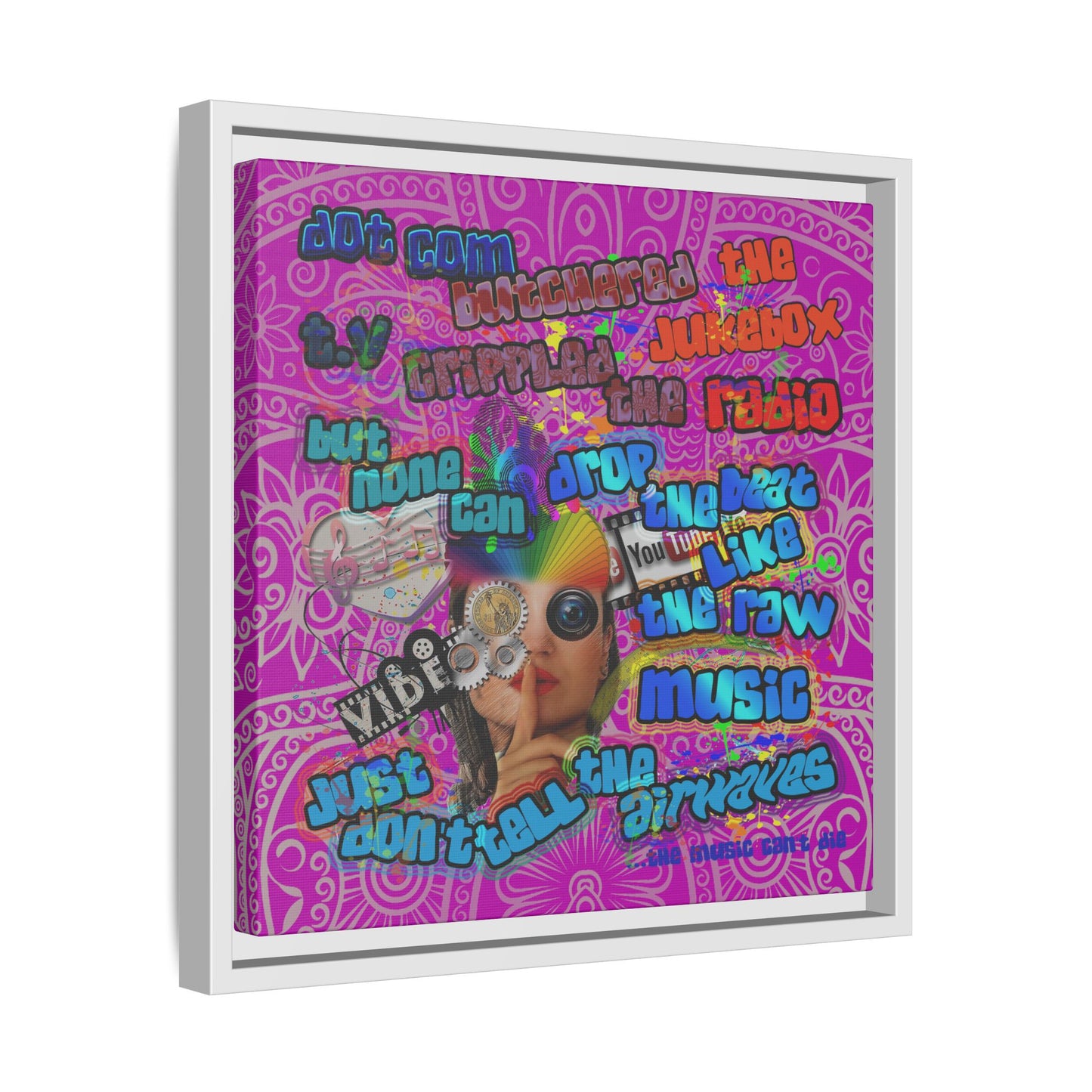 drop the beat - framed canvas art (pink swirl)