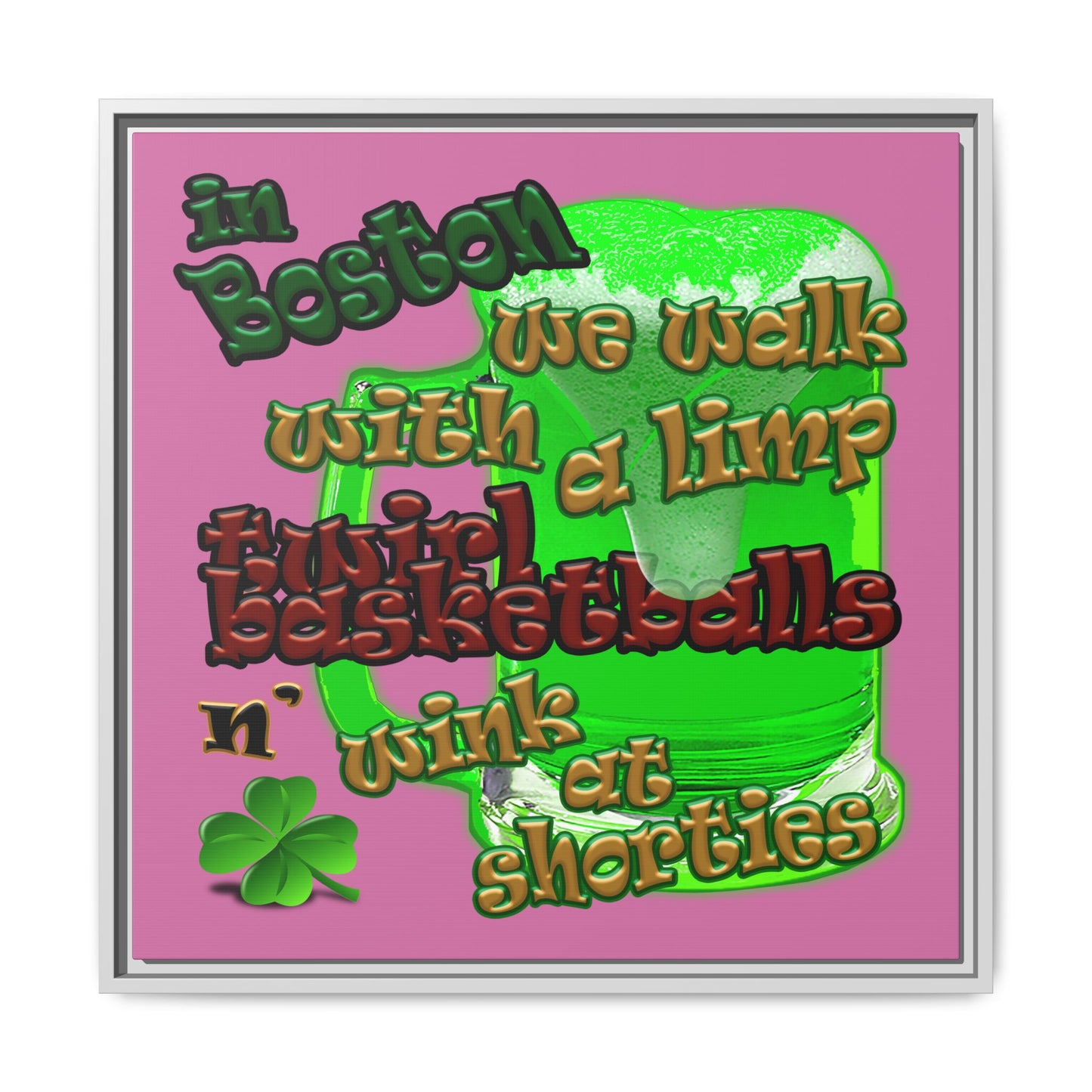 celtics logo - framed canvas art (light pink)