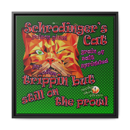 schrodinger's cat - framed canvas art (logo green)