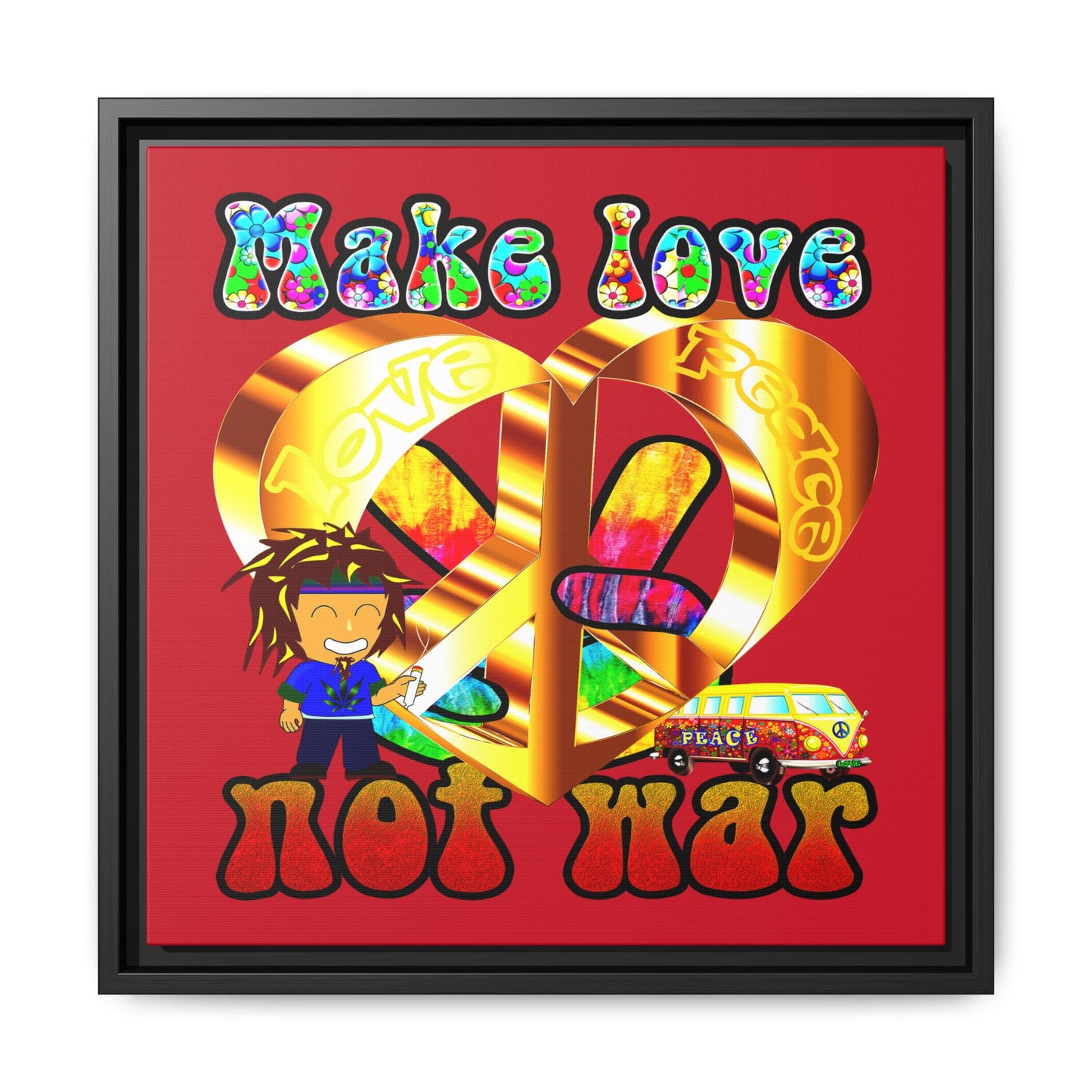 love peace - framed canvas art (dark red)