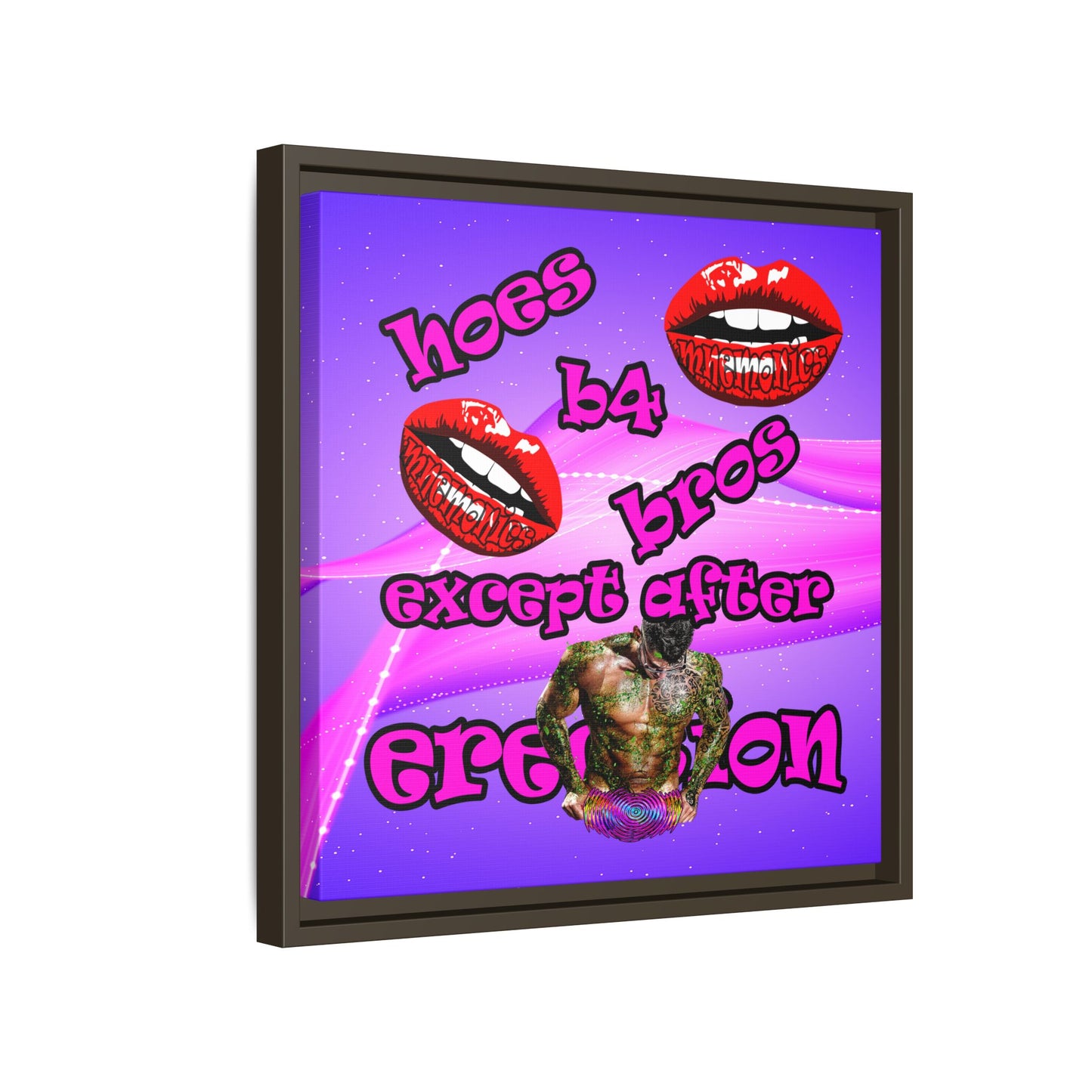 hoes b4 bros - framed canvas art (purple-pink wave)