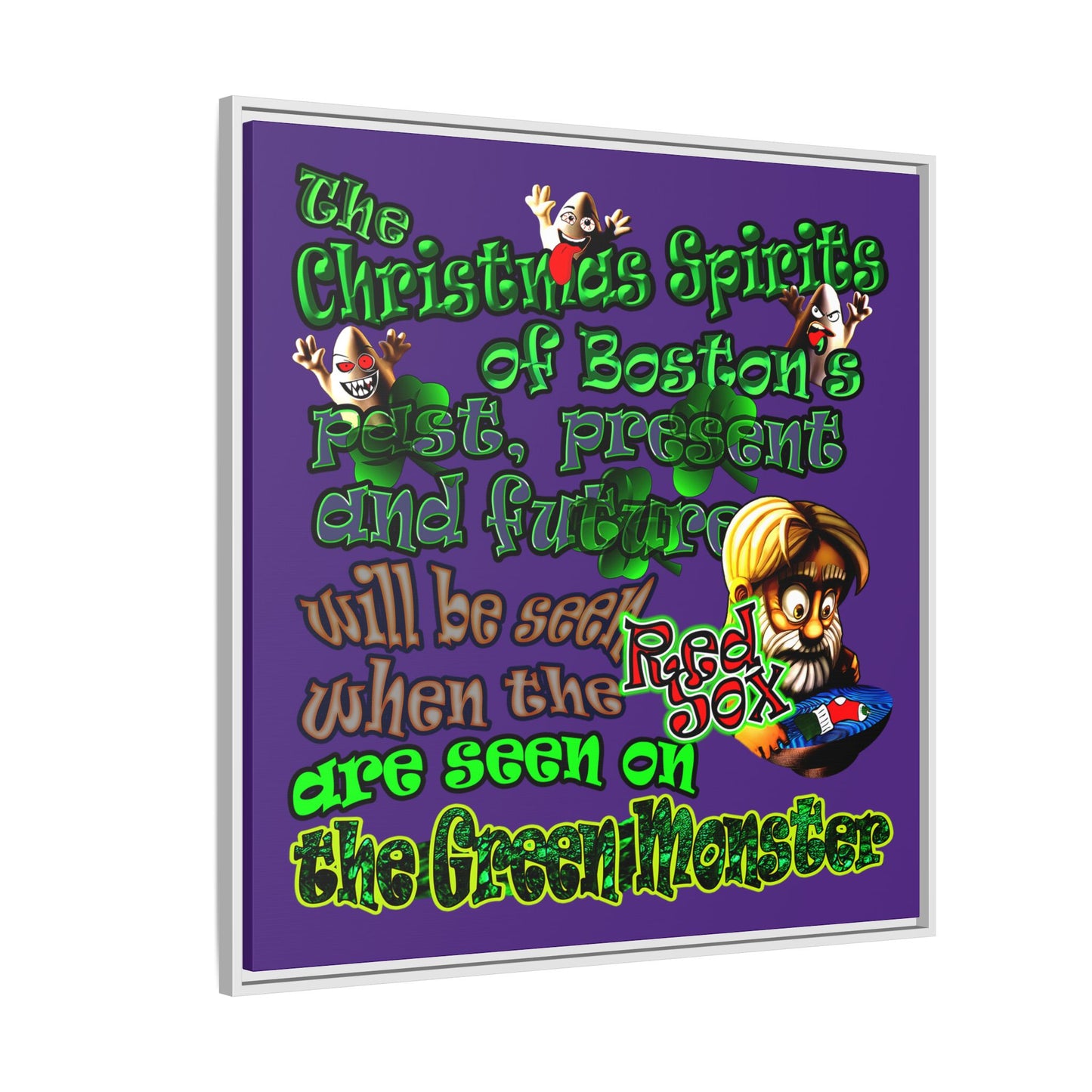 christmas spirits of boston - framed canvas art (purple)