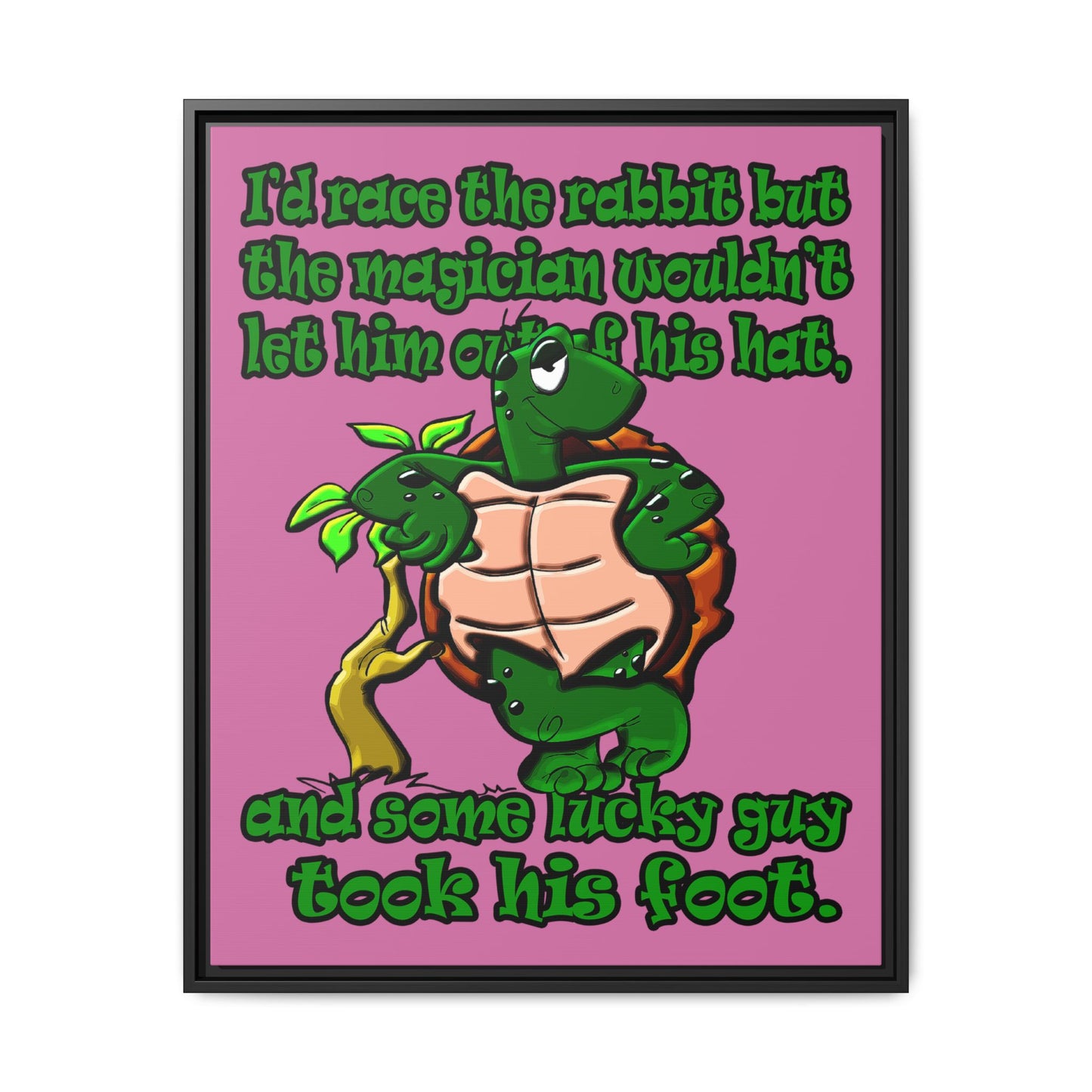 turtle race - framed canvas art (light pink)