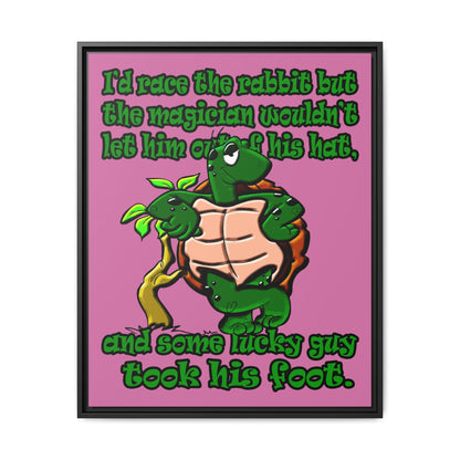 turtle race - framed canvas art (light pink)