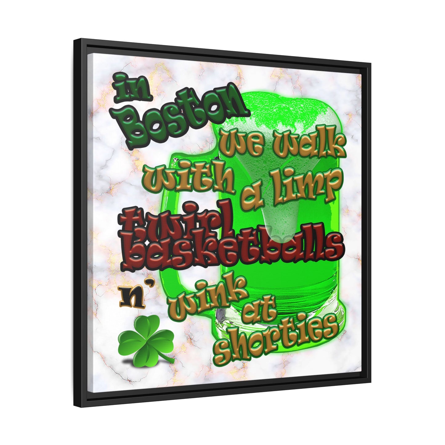 celtics logo - framed canvas art (white marble)