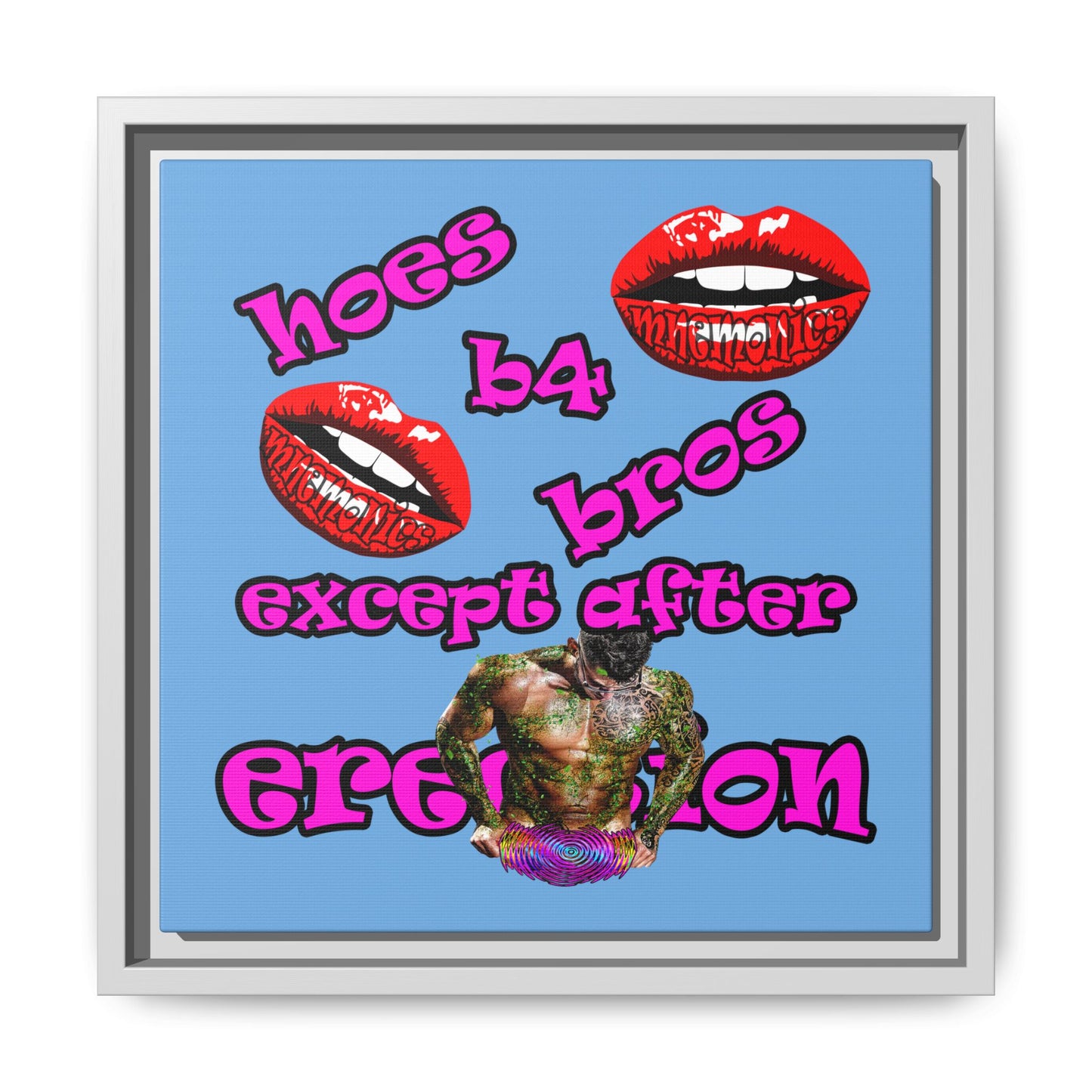 hoes b4 bros - framed canvas art (light blue)