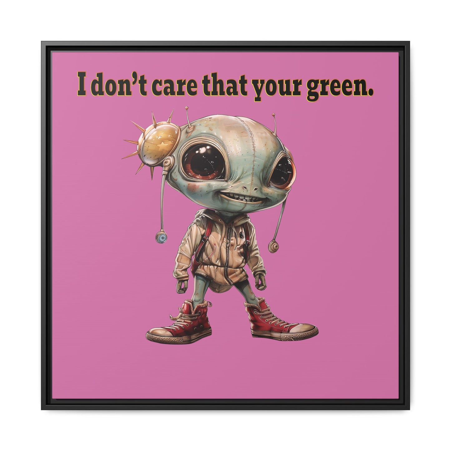 I don't care that your green - framed canvas art (light pink)