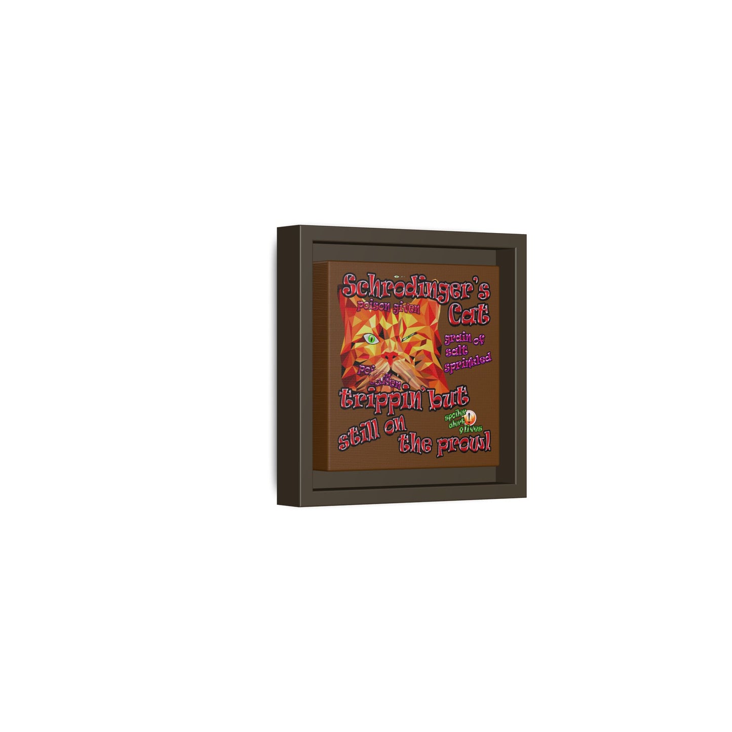 schrodinger's cat - framed canvas art (brown)