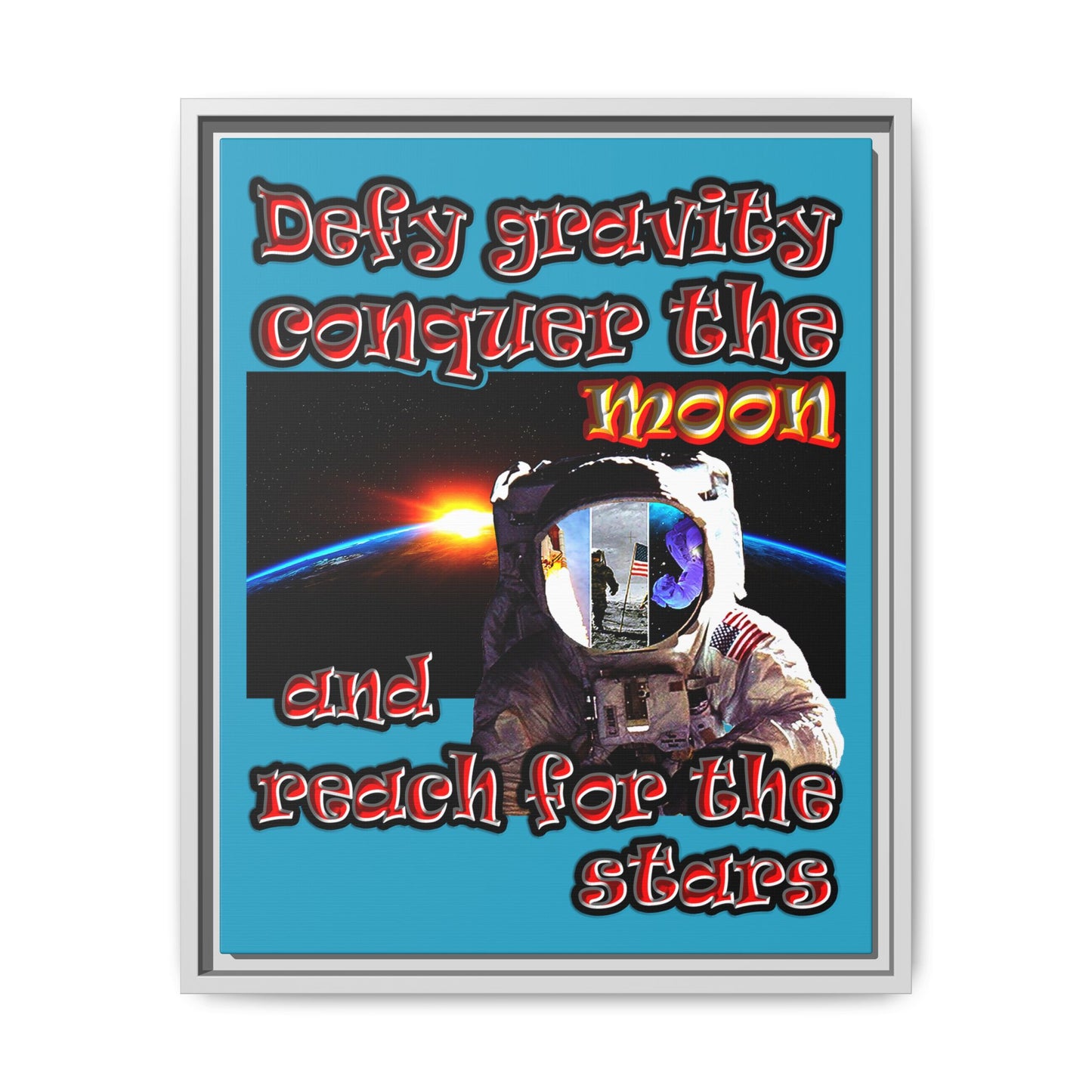 defy conquer reach - framed canvas art (turquoise)