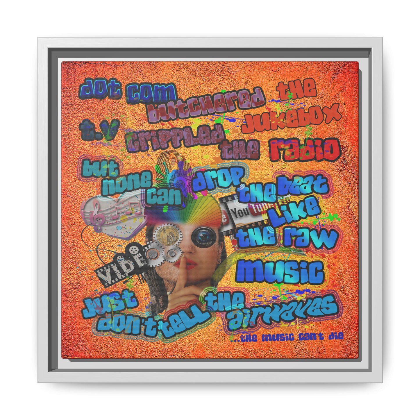 drop the beat - framed canvas art (burnt orange)