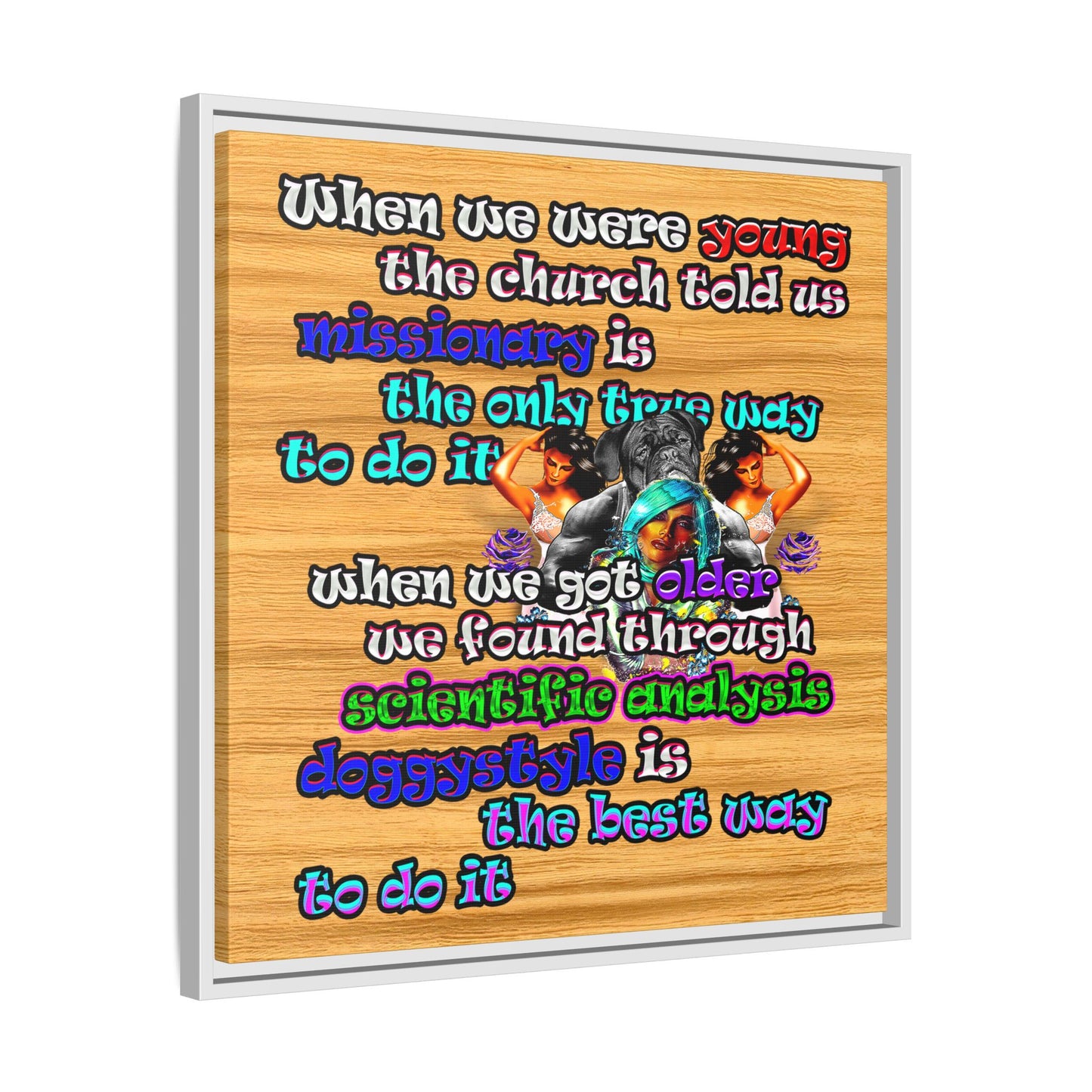 doggystyle - framed canvas art (butterscotch wood finish)