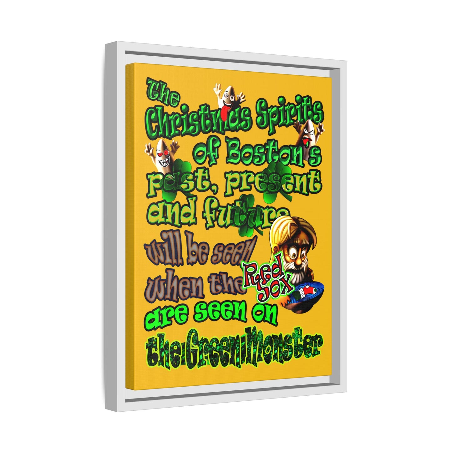 christmas spirits of boston - framed canvas art (yellow)