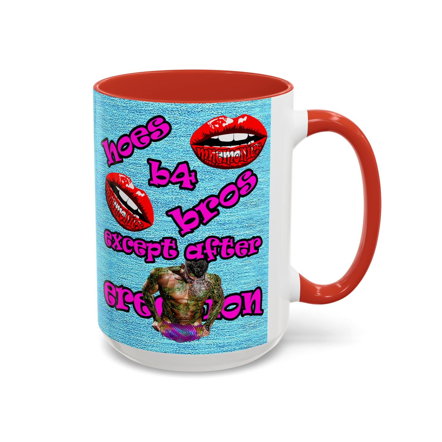hoes b4 bros - Accent Mug (faded blue)