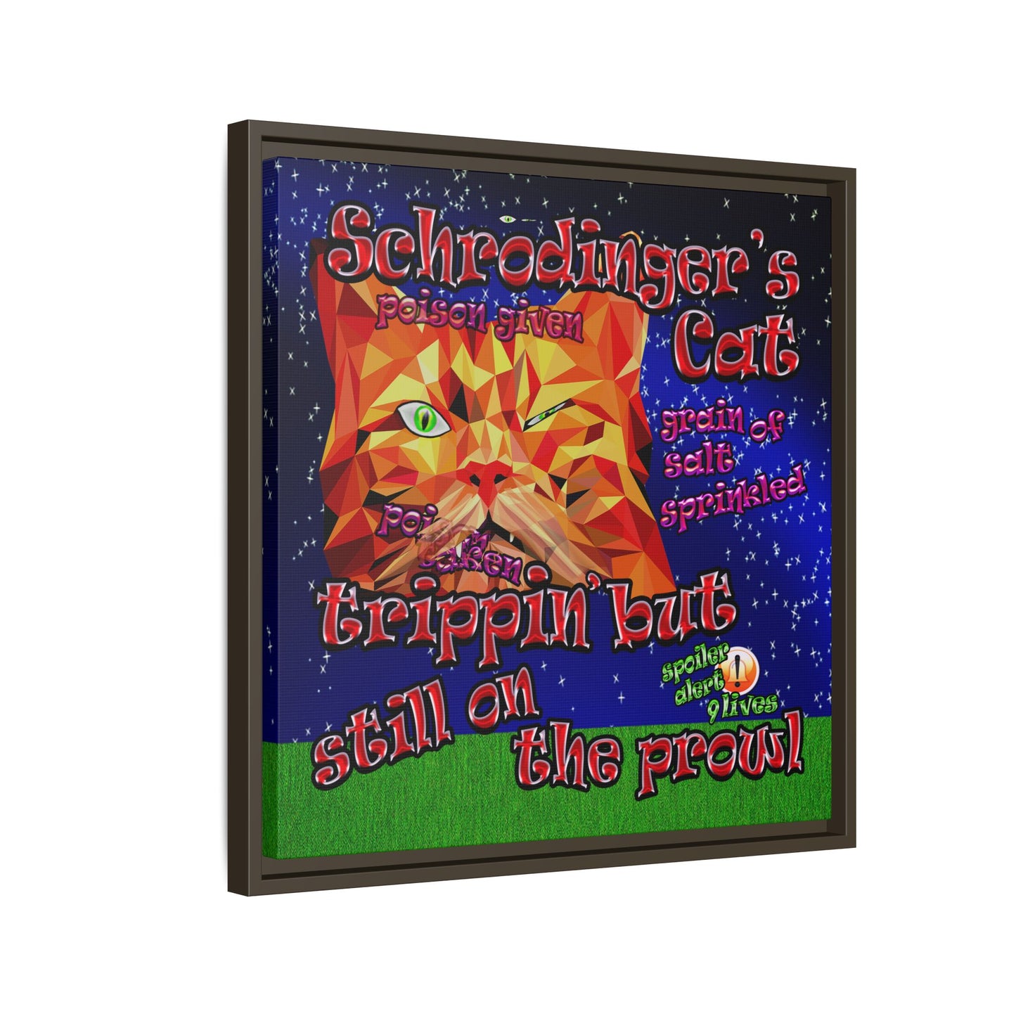 schrodinger's cat - framed canvas art ('snoops' background)