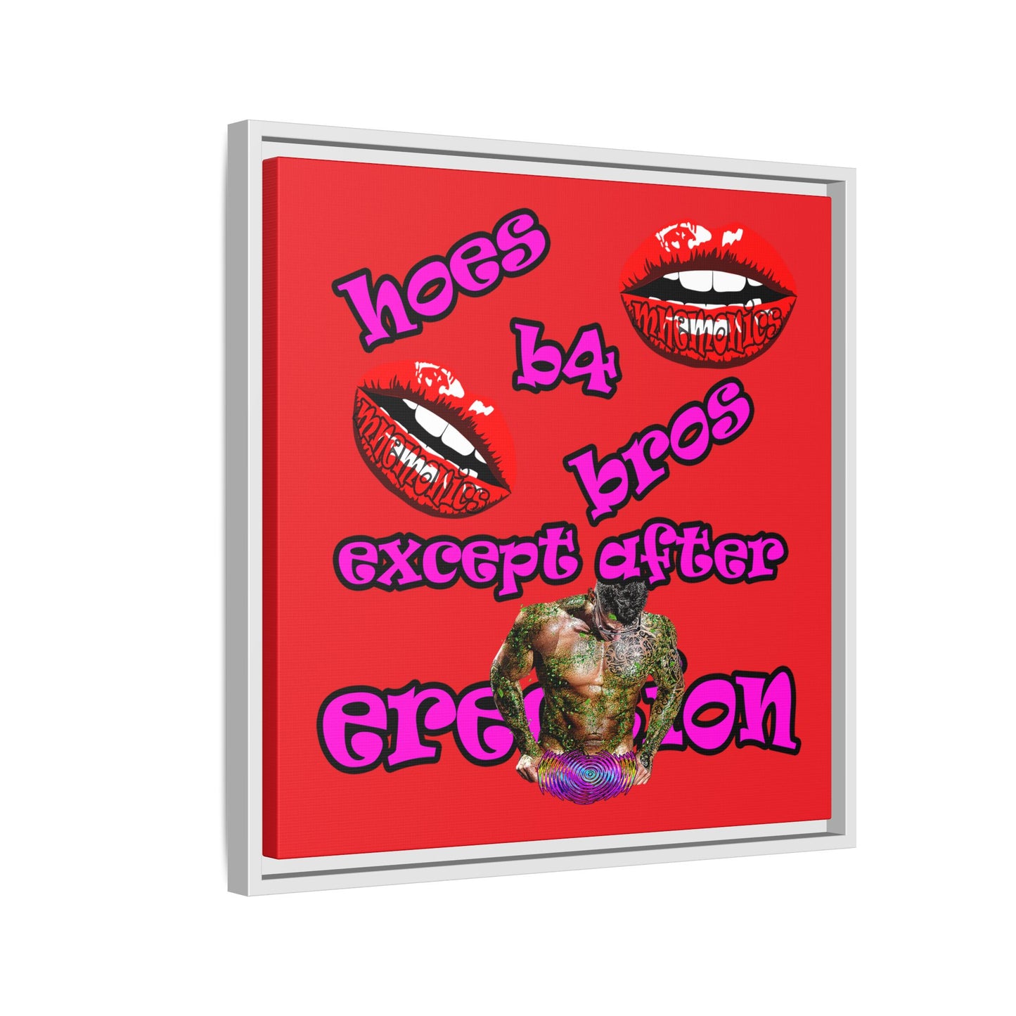 hoes b4 bros - framed canvas art (red)
