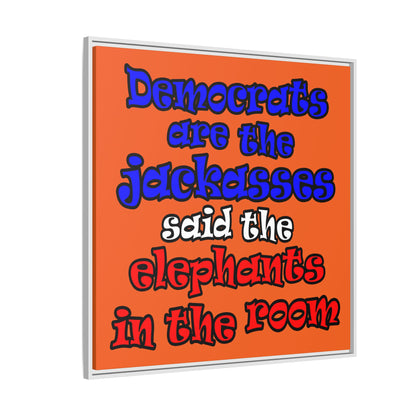 donkeys and elephants - framed canvas art (orange)