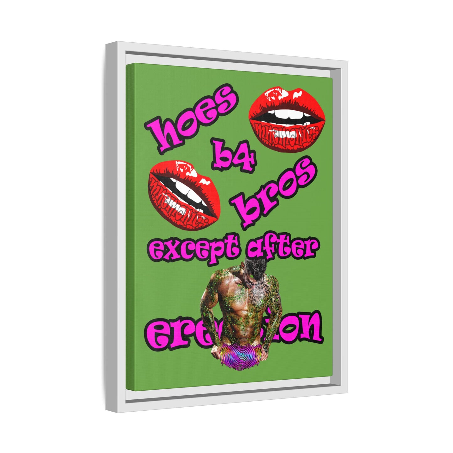 hoes b4 bros - framed canvas art (green)