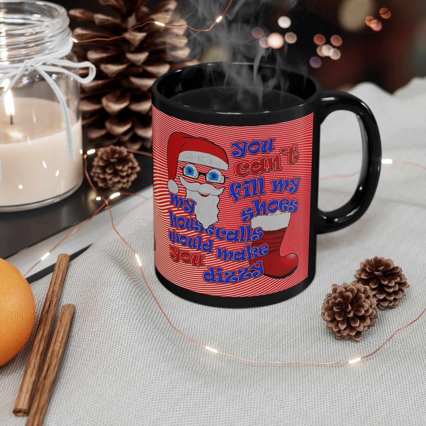 santa's shoes - Black Mug (yellow-orange wave)