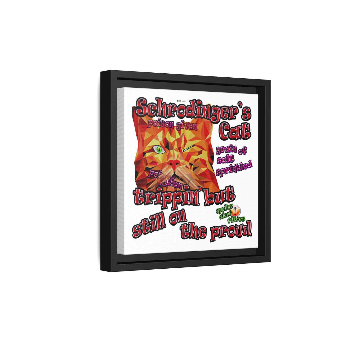 schrodinger's cat - framed canvas art (white)