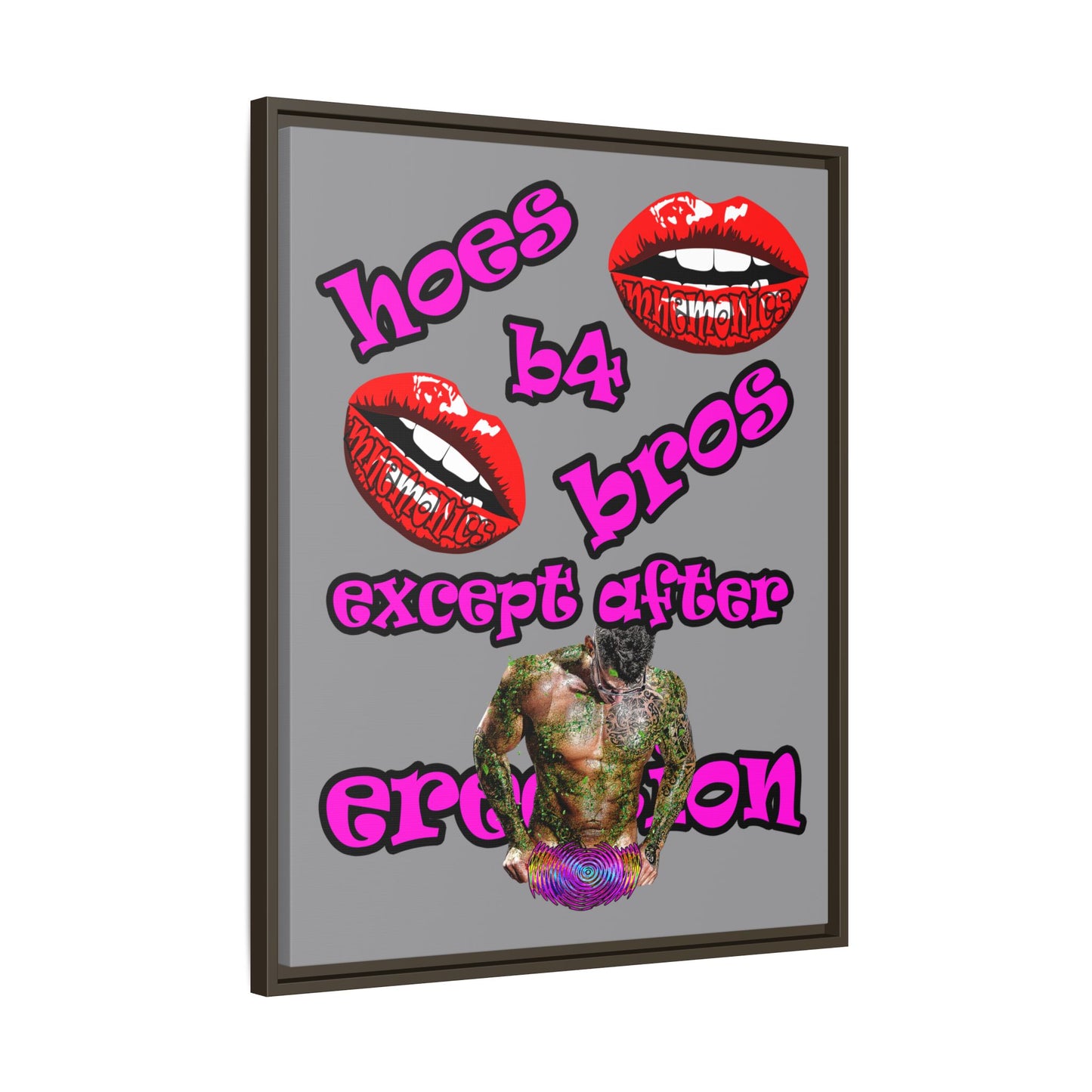 hoes b4 bros - framed canvas art (grey)