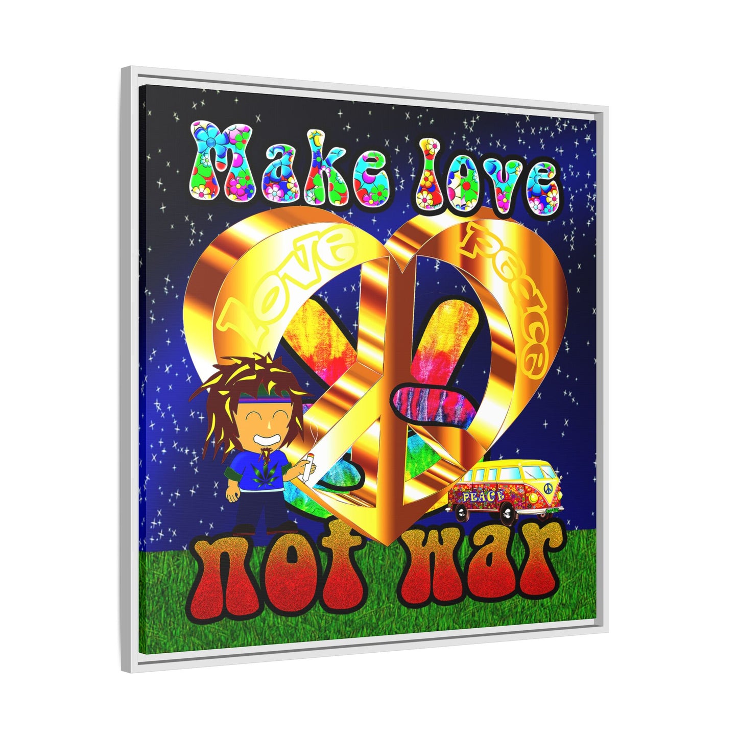 love peace - framed canvas art ('snoops' background)