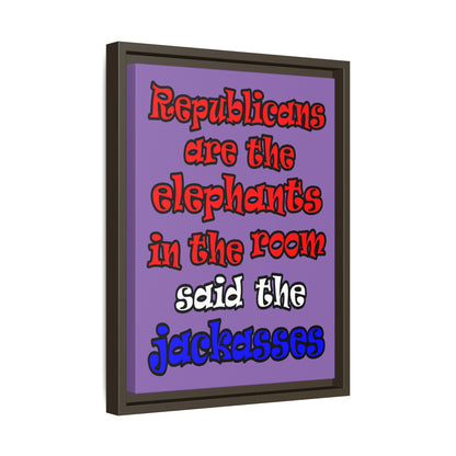 donkeys and elephants - framed canvas art (light purple)