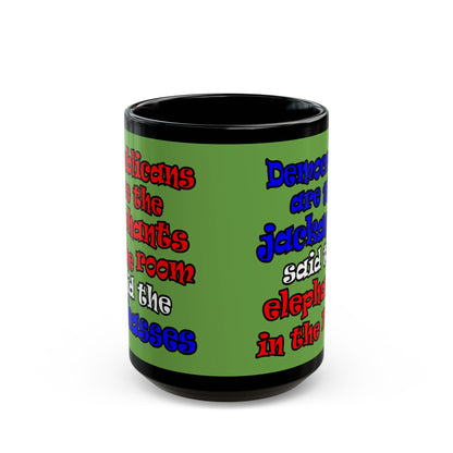 donkeys and elephants - Black Mug (green)
