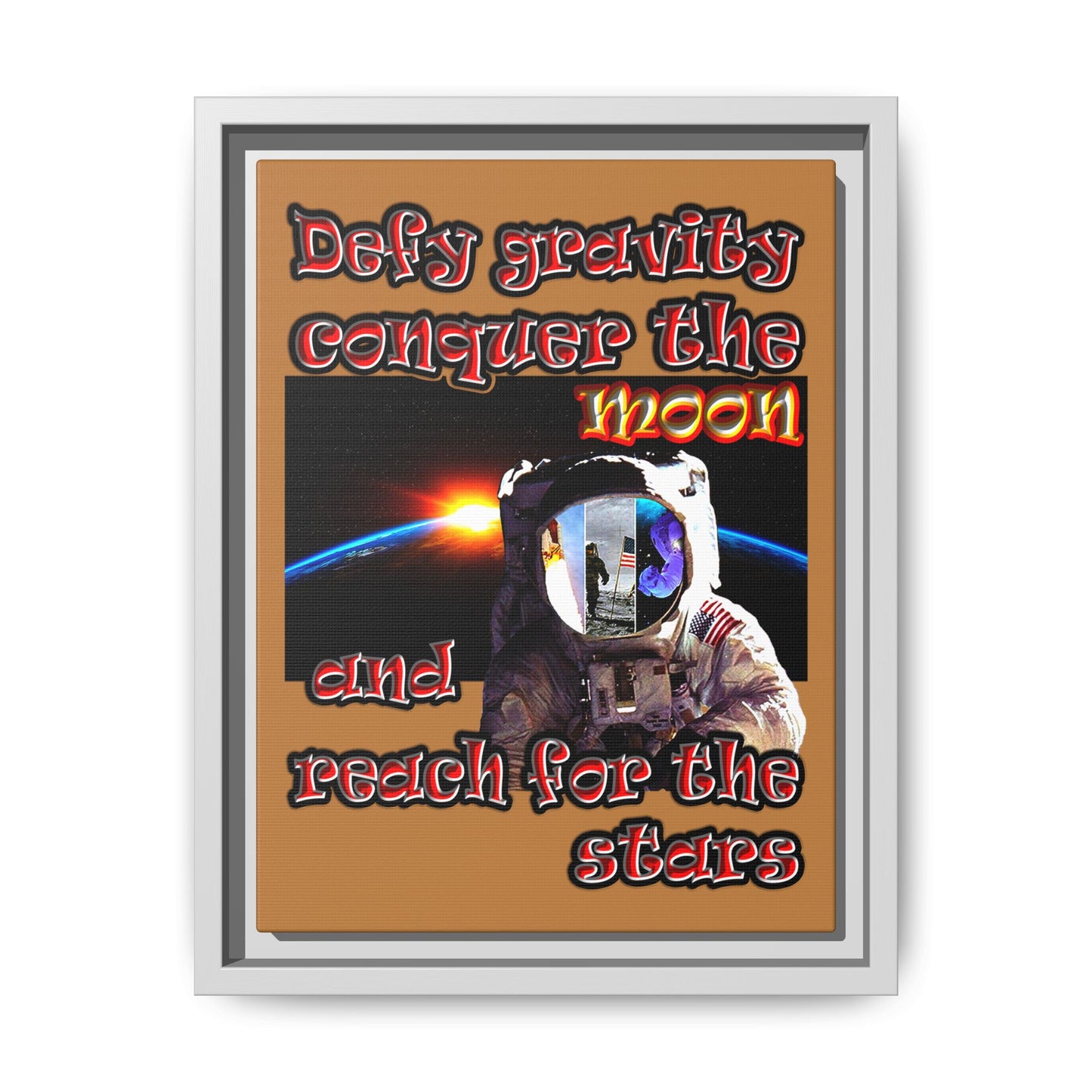 defy conquer reach - framed canvas art (light brown)
