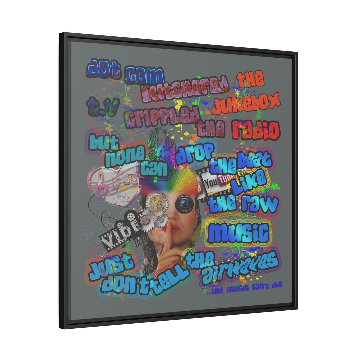 drop the beat - framed canvas art (dark grey)