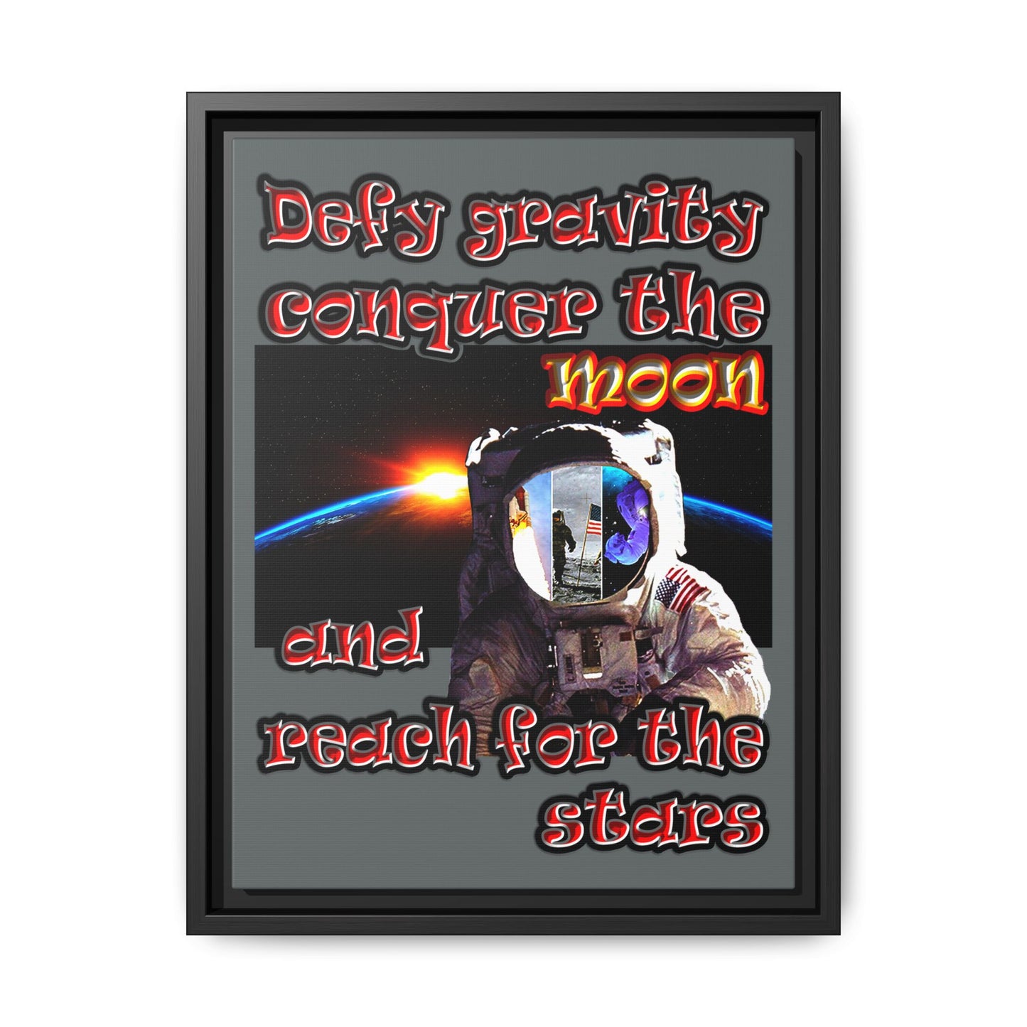 defy conquer reach - framed canvas art (dark grey)