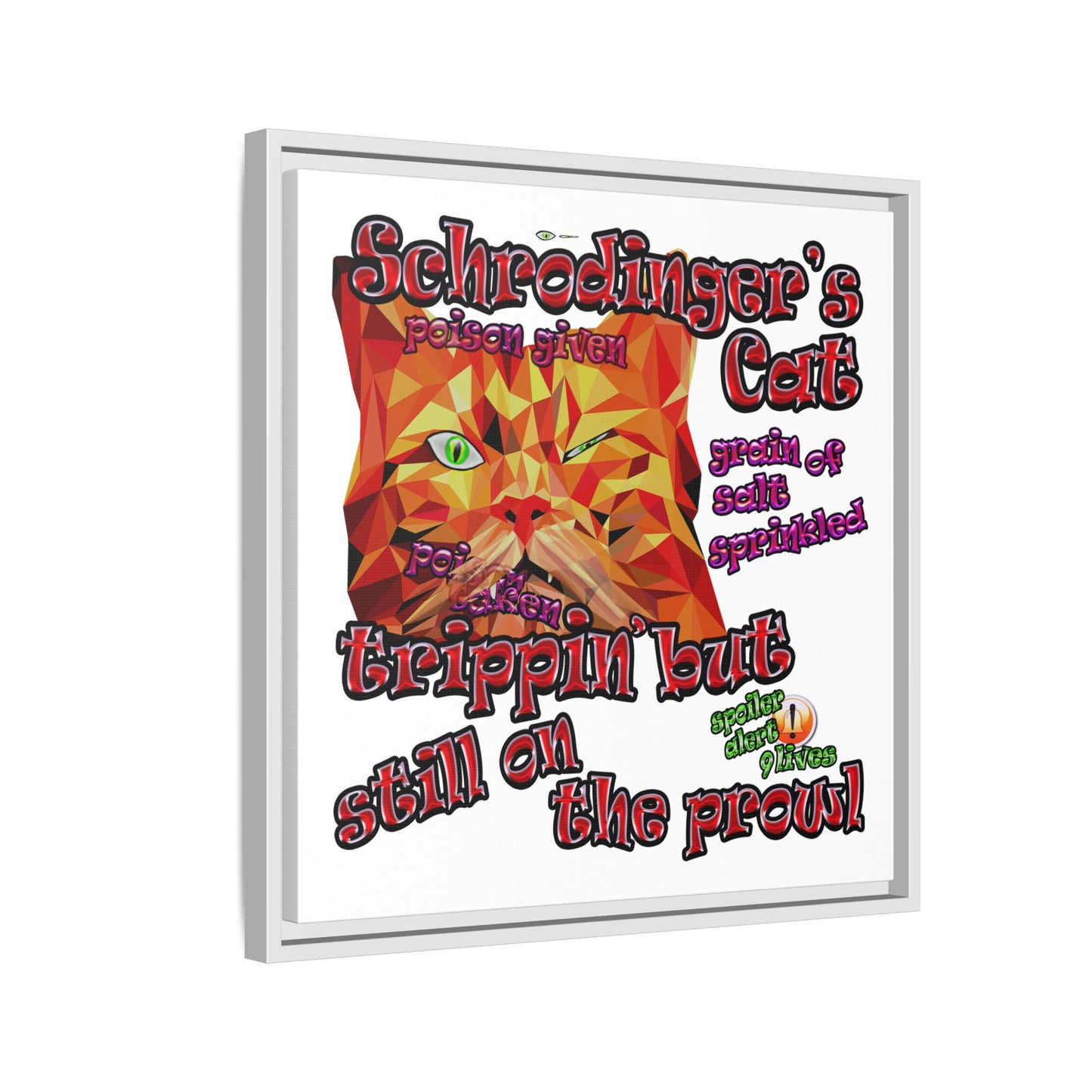 schrodinger's cat - framed canvas art (white)