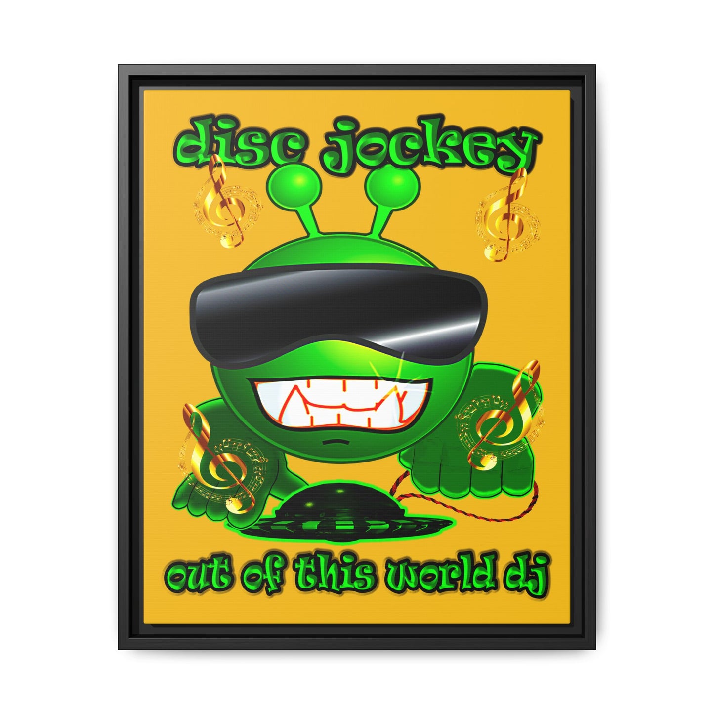 disc jockey - framed canvas art (yellow)