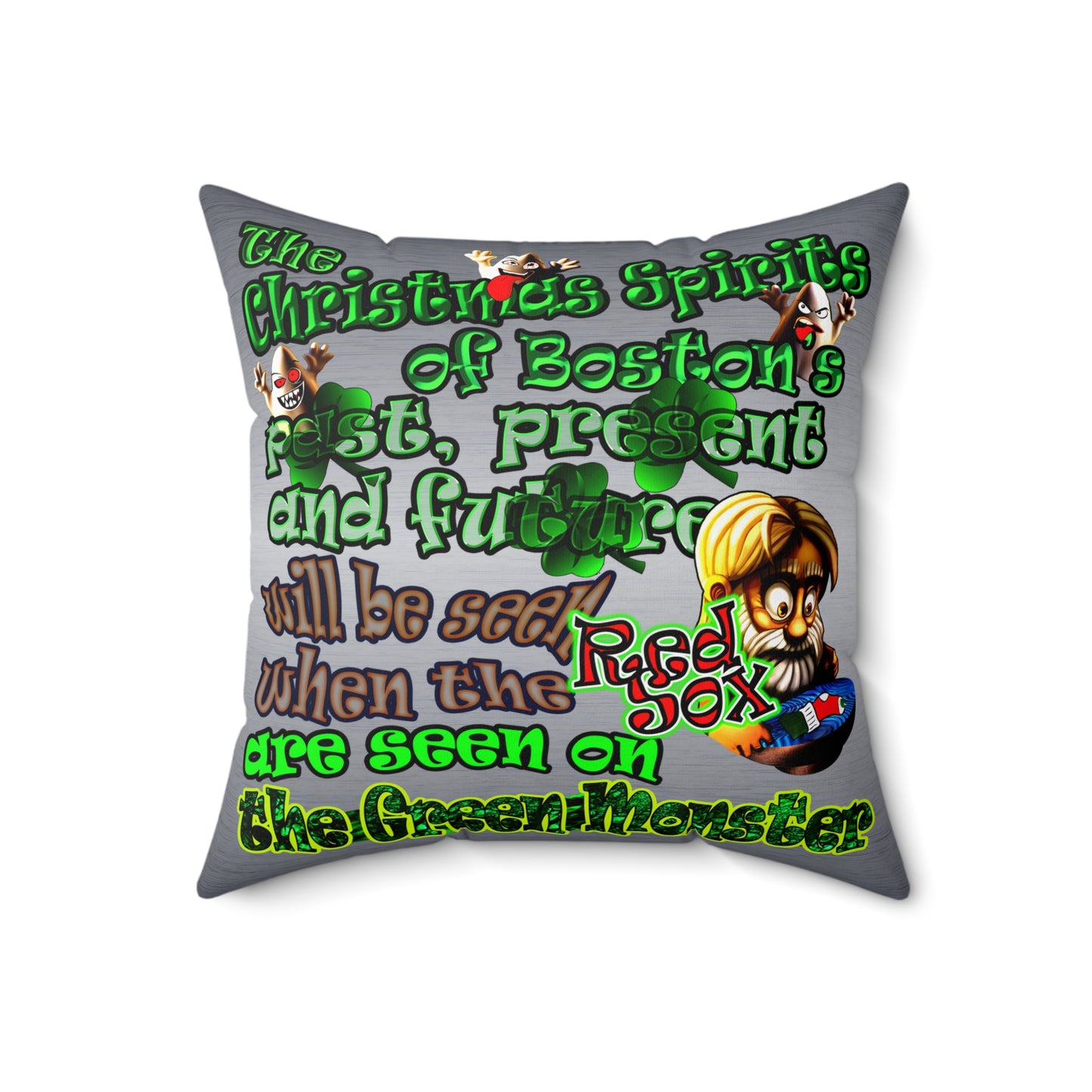 christmas spirits of boston - Spun Polyester Square Pillow - (brushed nickel)
