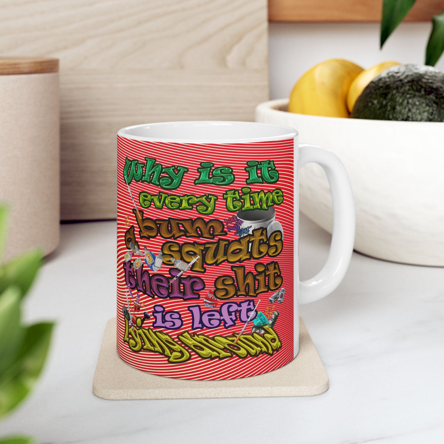 the bum's shit - White Mug (yellow-orange wave)