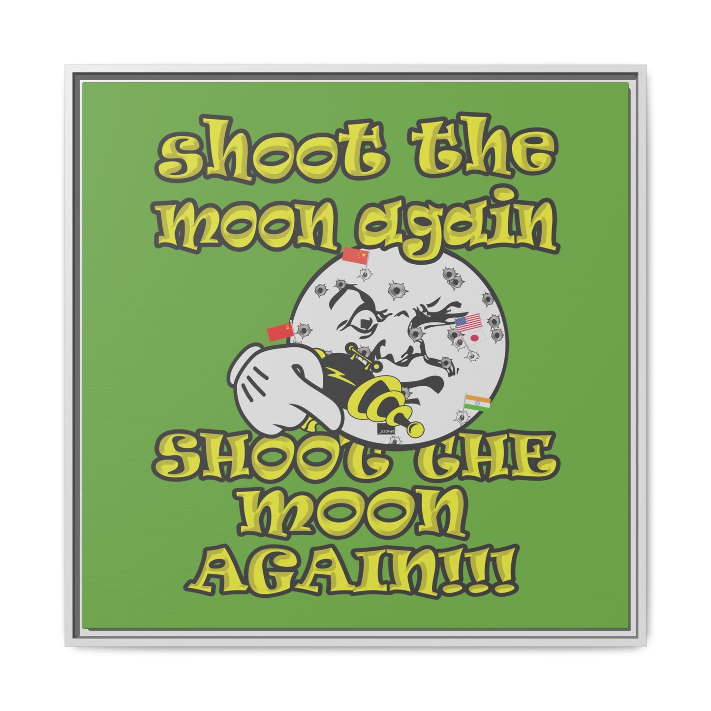 shoot the moon again - framed canvas art (green)