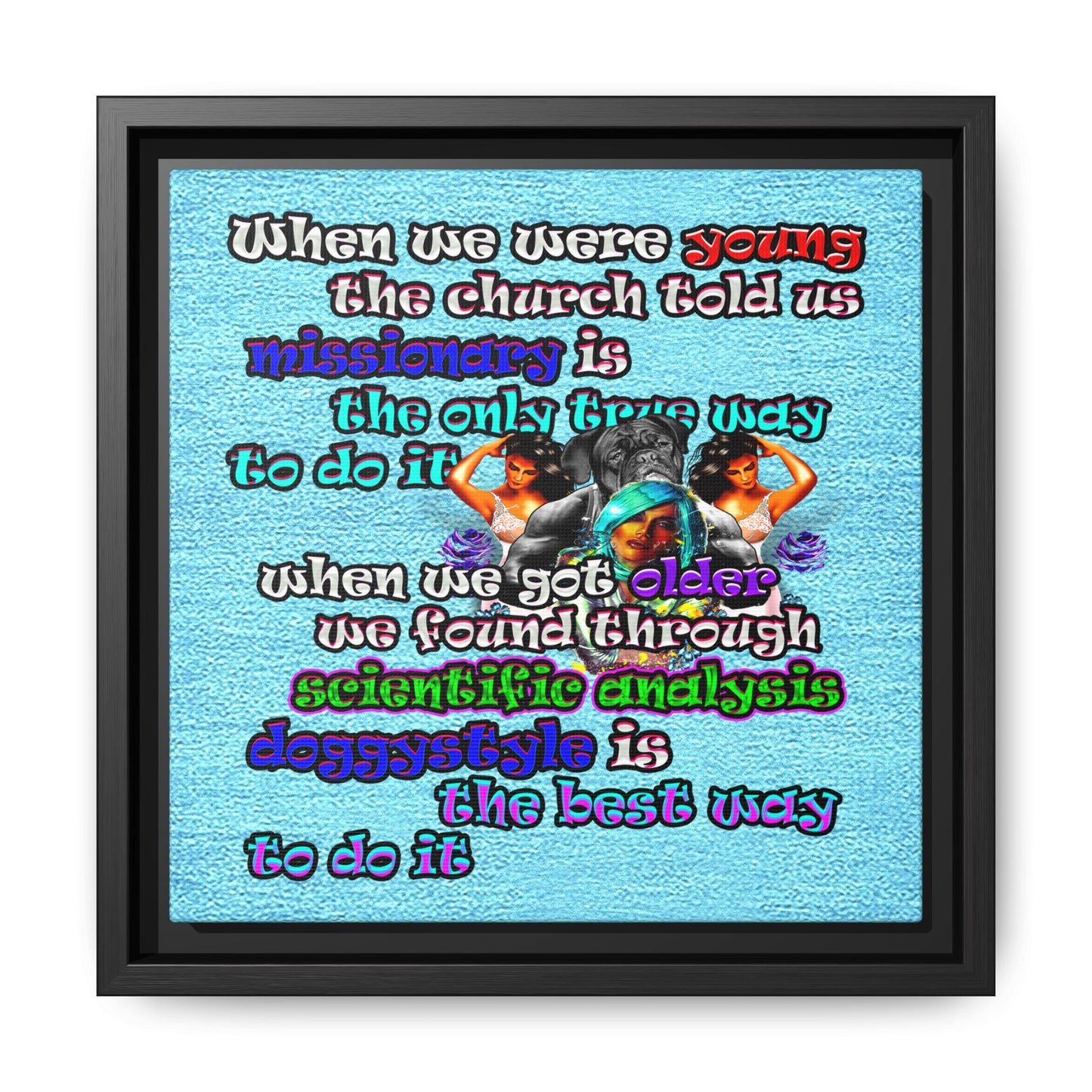 doggystyle - framed canvas art (faded blue)